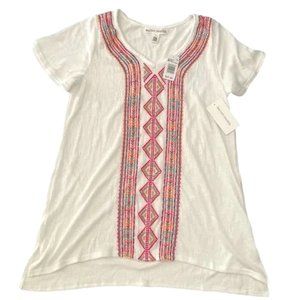 New York Laundry Blouse High Low Women 3XL Short Sleeve V-Neck Embroidered Top